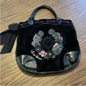 Juicy Couture Beverly Large Black Velour Floral Tote